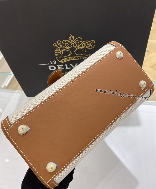 Delvaux全新帆布系列經典款Brillant手提女包 德爾沃專櫃PM焦糖帆布拼皮手袋 bxs1057